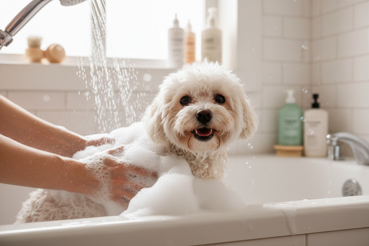 wash bichon with shampoo