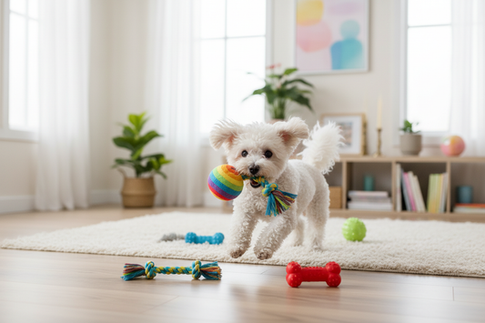 bichon cu jucarii