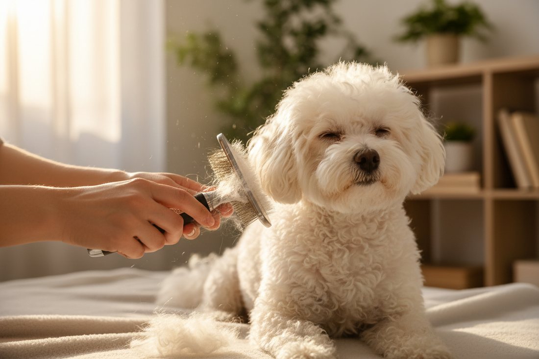 bichon cu blana frumoasa periat