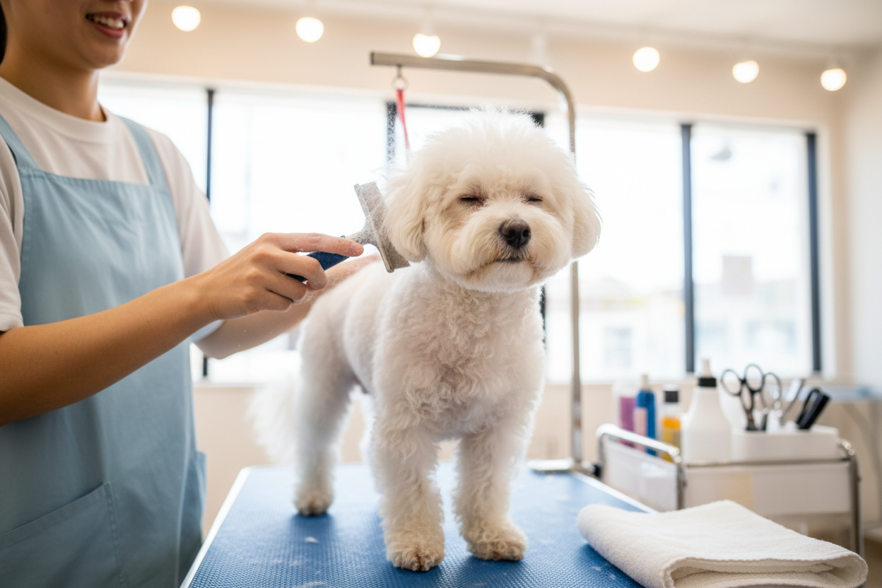 bichon brushing fur