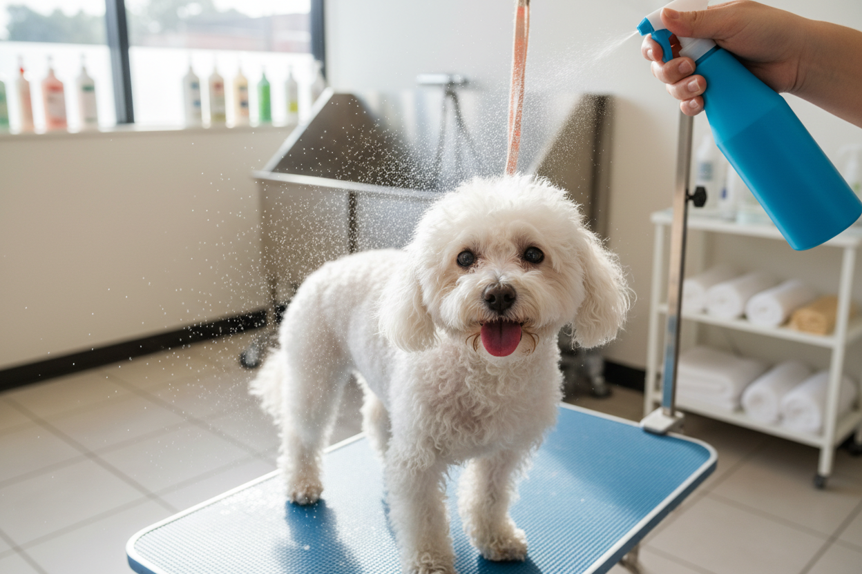 spraying a bichon